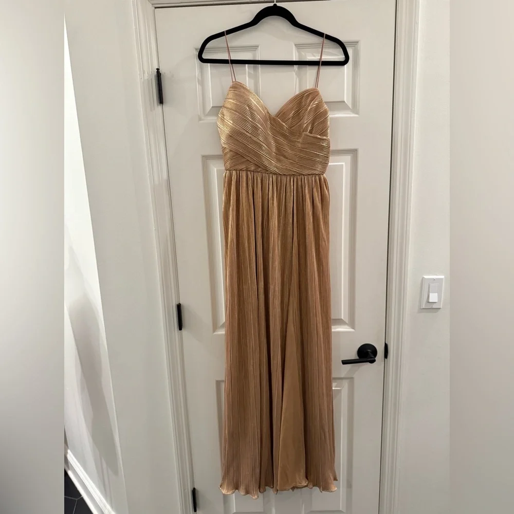 IEENA FOR MAC DUGGAL METALLIC Gold RUCHED A LINE Dress GOWN Women’s size 4 - Picture 5 of 8